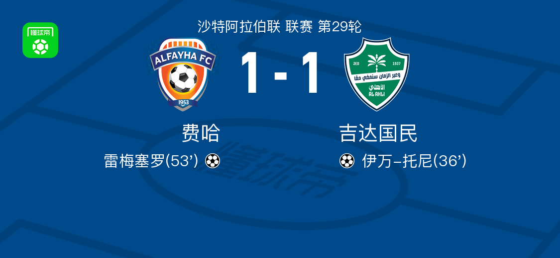 开云官方网站-费哈1-1吉达国民,伊万-托尼先拔头筹,雷梅塞罗救主